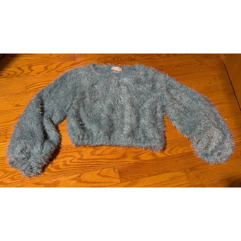 Altar'd State Women's Cropped Sweater Long Sleeve Small Teal Fuzzy‎